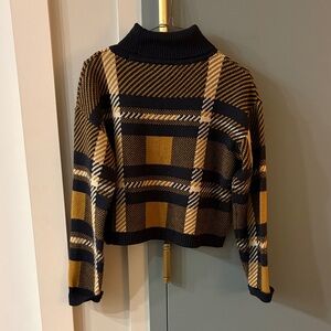 Moodie Black and Gold Plaid Turtleneck Sweater